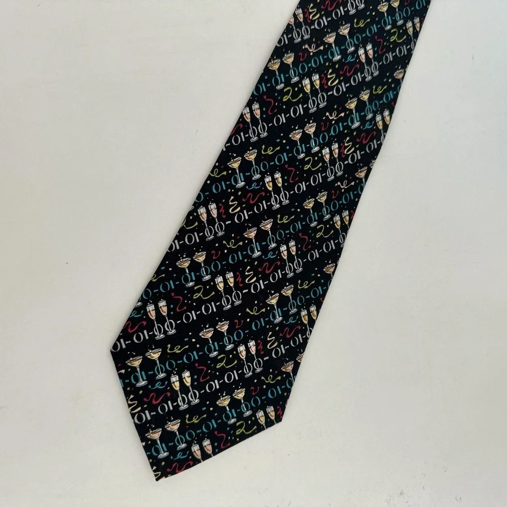 100% Silk Nicole Miller NEW YEARS EVE Champagne‎ Confetti Celebrations Tie 2026